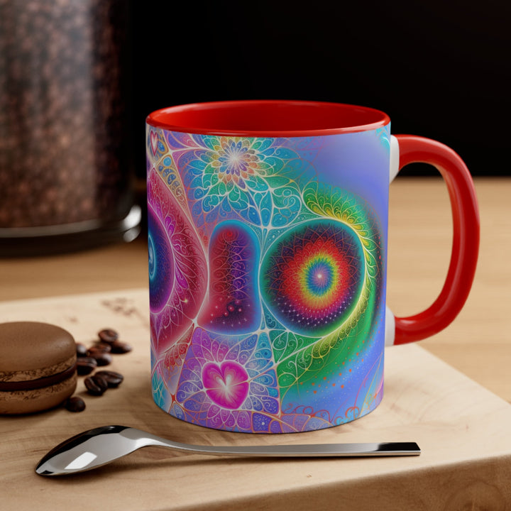 Vibrant Fractal Blossoms - Accent Coffee Mug - Mug - g(0D·IO) - Pink - 11oz -