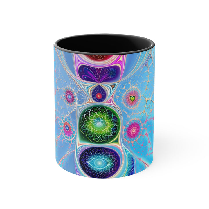 Vibrant Fractal Blossoms - Accent Coffee Mug - Mug - g(0D·IO) - Black - 11oz -