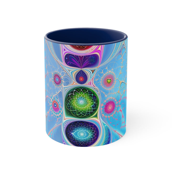 Vibrant Fractal Blossoms - Accent Coffee Mug - Mug - g(0D·IO) - Navy - 11oz -