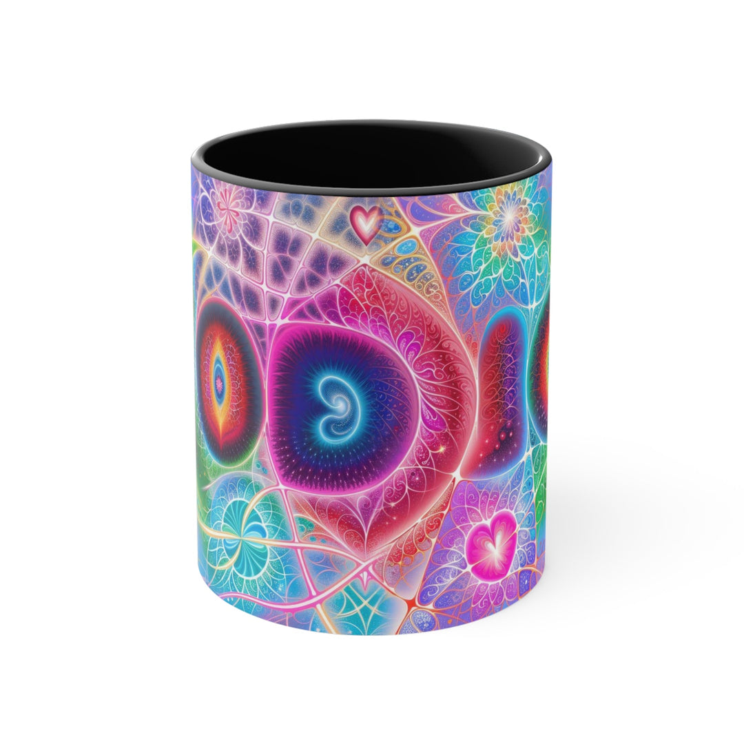 Vibrant Fractal Blossoms - Accent Coffee Mug - Mug - g(0D·IO) - Black - 11oz -