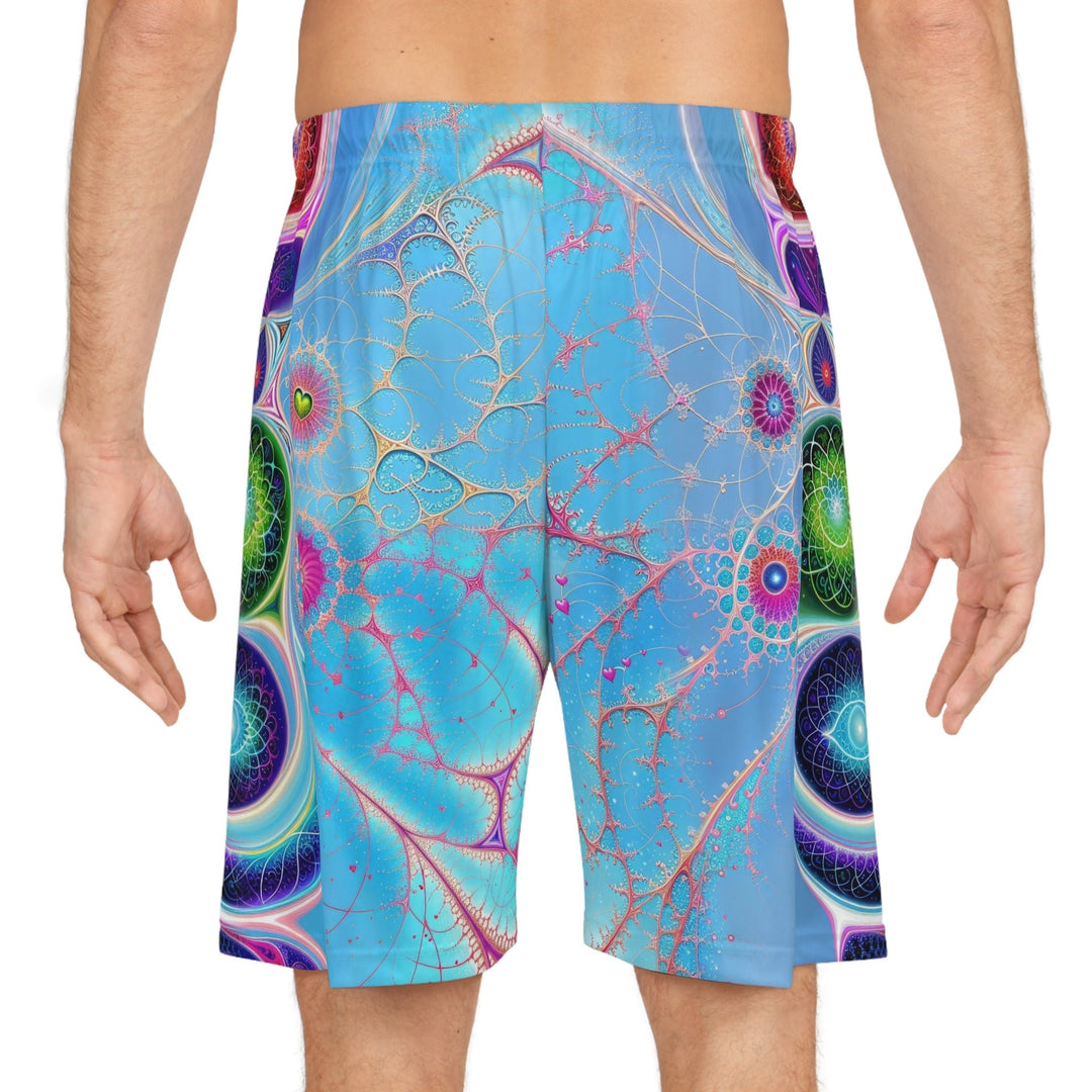 Vibrant Fractal Blossoms - AOP Basketball Shorts - All Over Prints - g(0D·IO) - Seam thread color automatically matched to design - S -