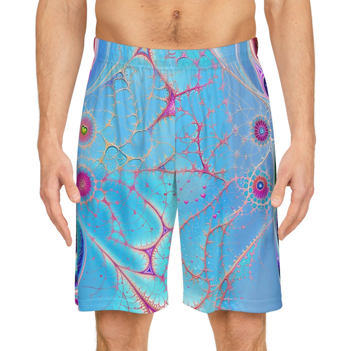 Vibrant Fractal Blossoms - AOP Basketball Shorts - All Over Prints - g(0D·IO) - Seam thread color automatically matched to design - S -