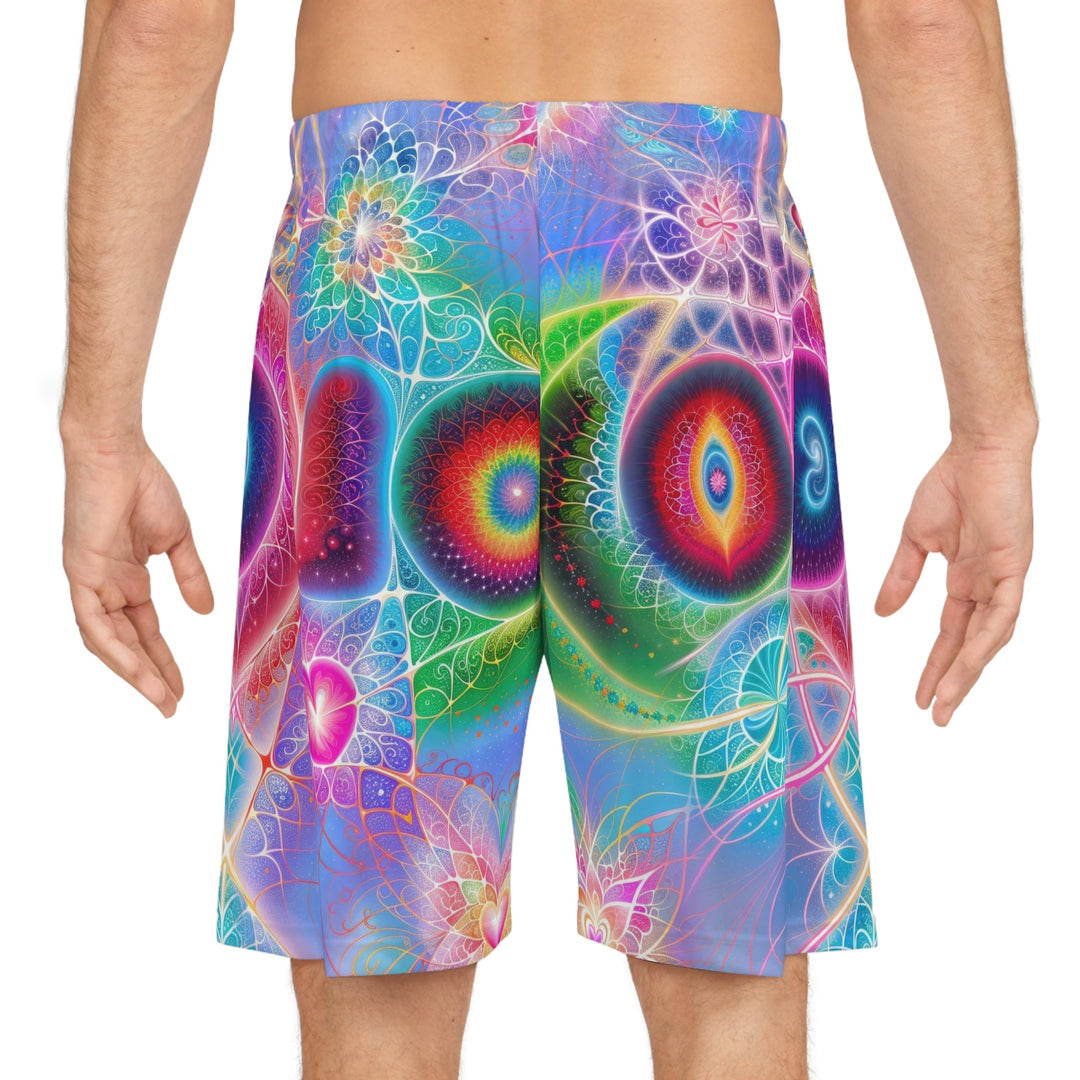 Vibrant Fractal Blossoms - AOP Basketball Shorts - All Over Prints - g(0D·IO) - Seam thread color automatically matched to design - S -