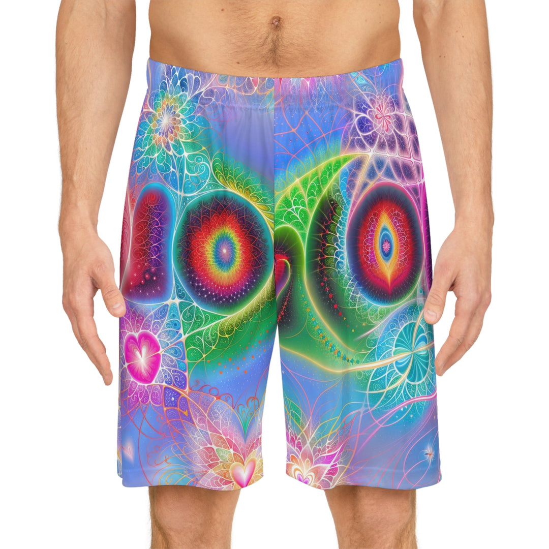 Vibrant Fractal Blossoms - AOP Basketball Shorts - All Over Prints - g(0D·IO) - Seam thread color automatically matched to design - S -