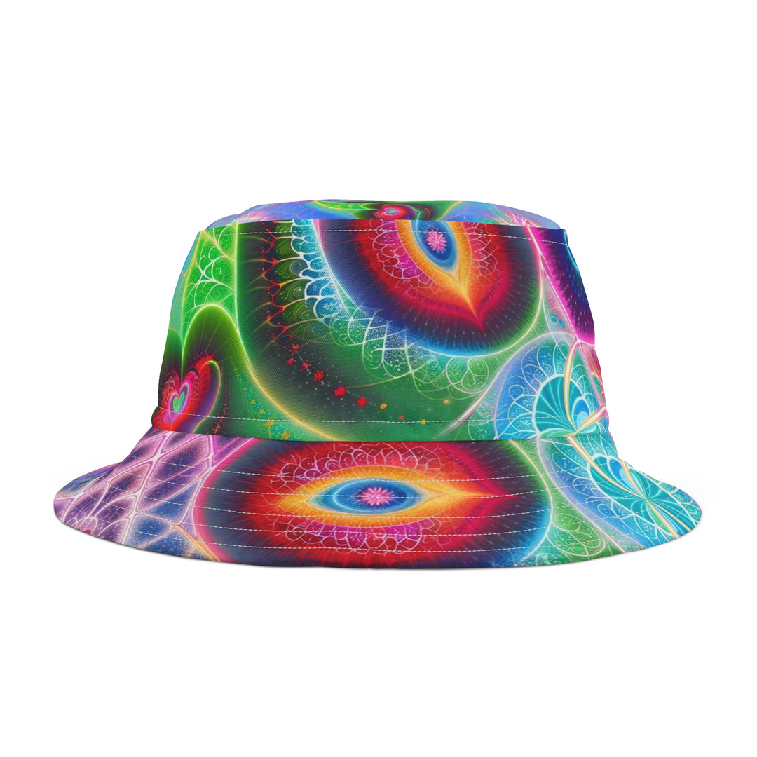 Vibrant Fractal Blossoms - Bucket Hat - Hats - g(0D·IO) - Large - White stitching -