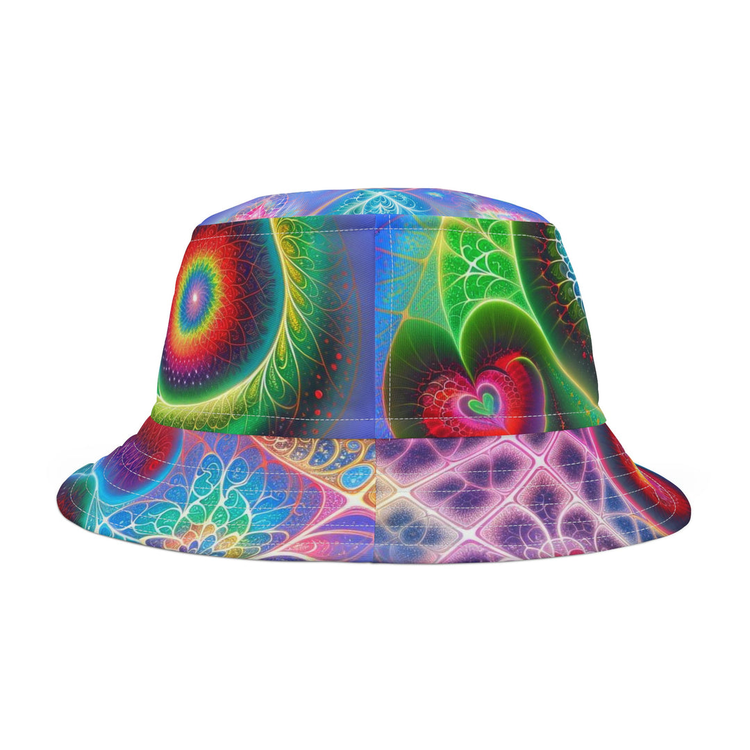 Vibrant Fractal Blossoms - Bucket Hat - Hats - g(0D·IO) - Large - White stitching -