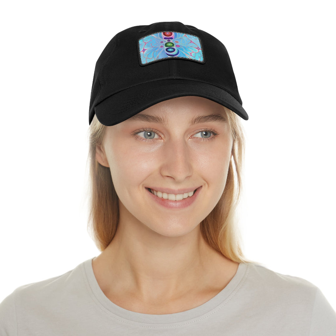 Vibrant Fractal Blossoms - Dad Hat - Hats - g(0D·IO) - White / Black patch - Rectangle - One size