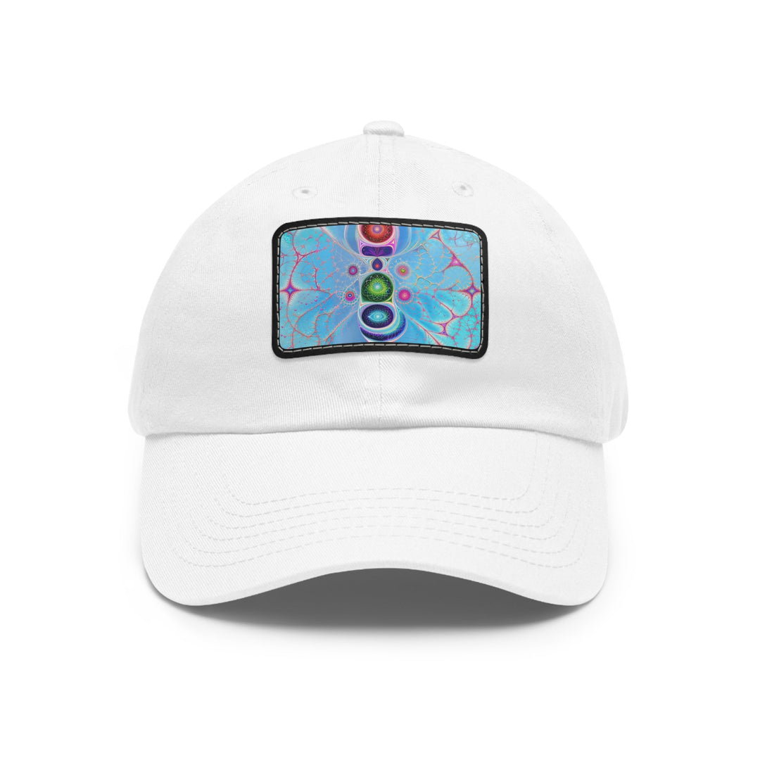 Vibrant Fractal Blossoms - Dad Hat - Hats - g(0D·IO) - White / Black patch - Rectangle - One size