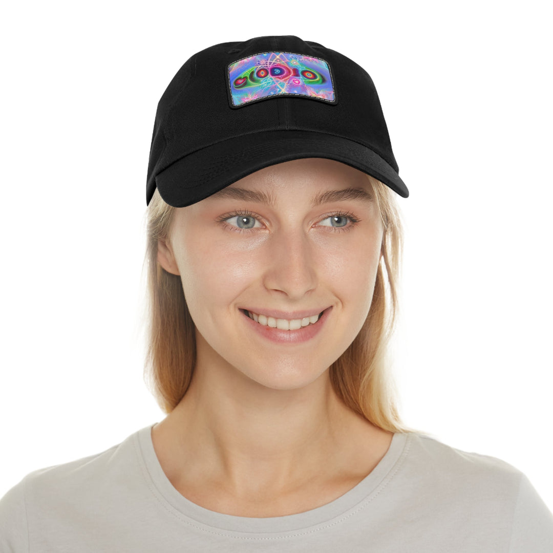 Vibrant Fractal Blossoms - Dad Hat - Hats - g(0D·IO) - White / Black patch - Rectangle - One size