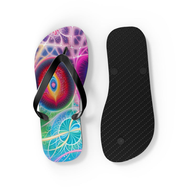 Vibrant Fractal Blossoms - Flip Flops - Shoes - g(0D·IO) - XL - Black sole -