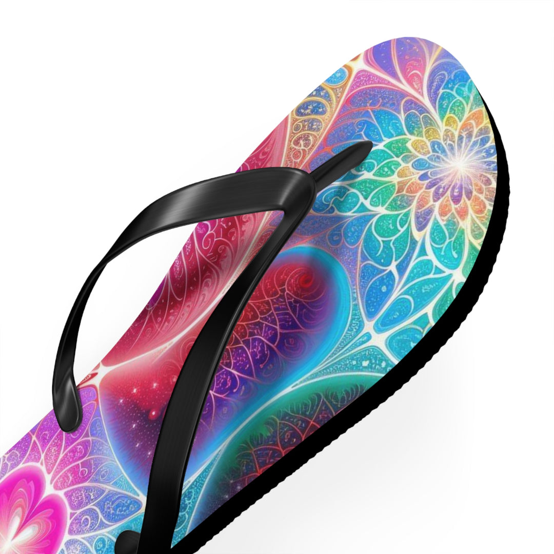 Vibrant Fractal Blossoms - Flip Flops - Shoes - g(0D·IO) - XL - Black sole -