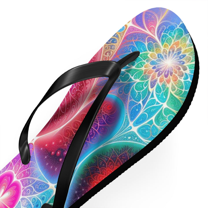 Vibrant Fractal Blossoms - Flip Flops - Shoes - g(0D·IO) - XL - Black sole -