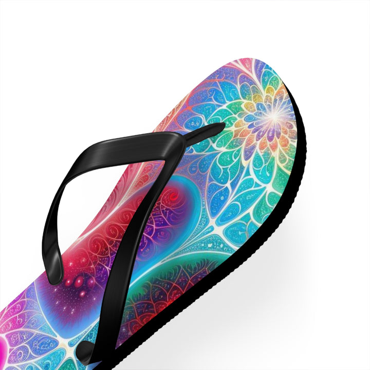 Vibrant Fractal Blossoms - Flip Flops - Shoes - g(0D·IO) - XL - Black sole -