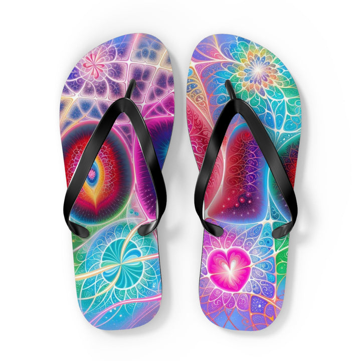 Vibrant Fractal Blossoms - Flip Flops - Shoes - g(0D·IO) - XL - Black sole -