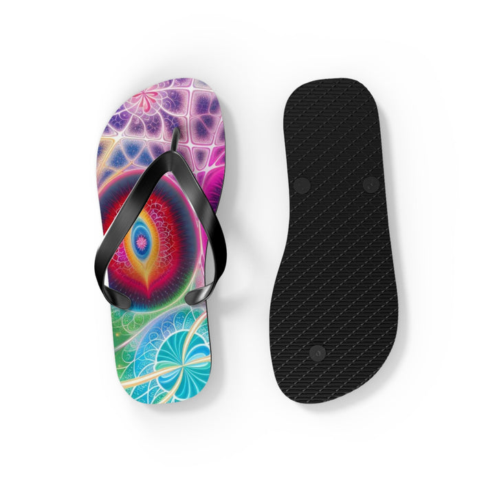 Vibrant Fractal Blossoms - Flip Flops - Shoes - g(0D·IO) - XL - Black sole -