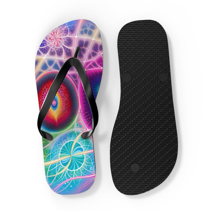 Vibrant Fractal Blossoms - Flip Flops - Shoes - g(0D·IO) - XL - Black sole -