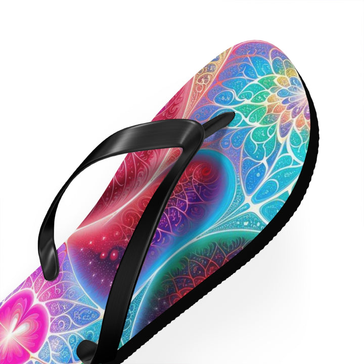 Vibrant Fractal Blossoms - Flip Flops - Shoes - g(0D·IO) - XL - Black sole -