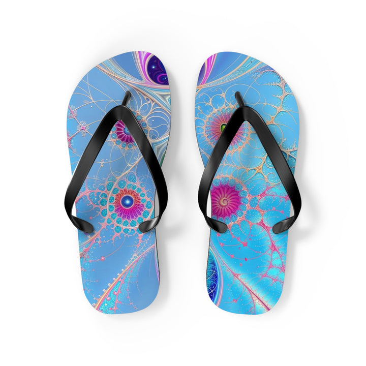 Vibrant Fractal Blossoms - Flip Flops - Shoes - g(0D·IO) - M - Black sole -