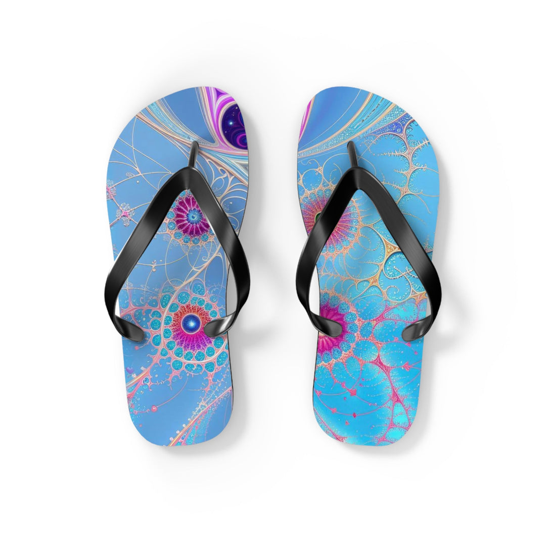 Vibrant Fractal Blossoms - Flip Flops - Shoes - g(0D·IO) - S - Black sole -