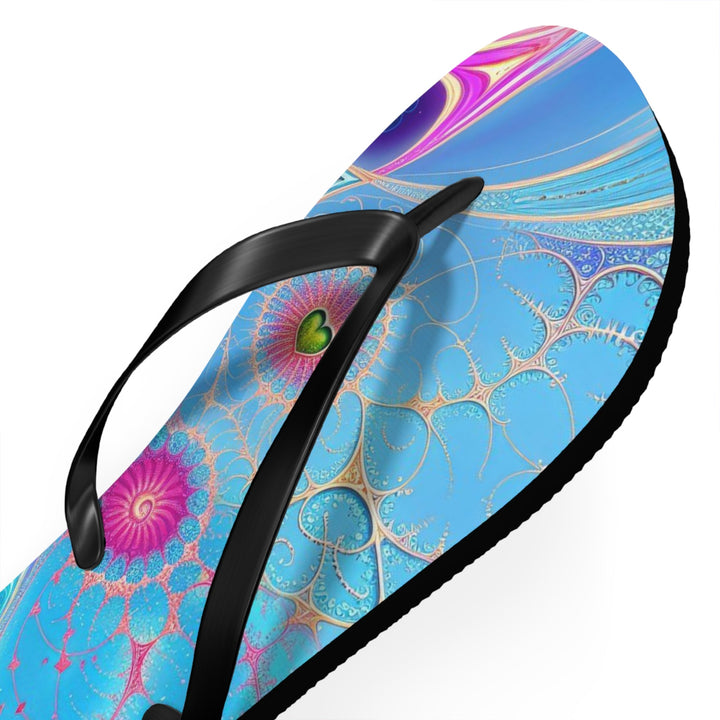 Vibrant Fractal Blossoms - Flip Flops - Shoes - g(0D·IO) - XL - Black sole -