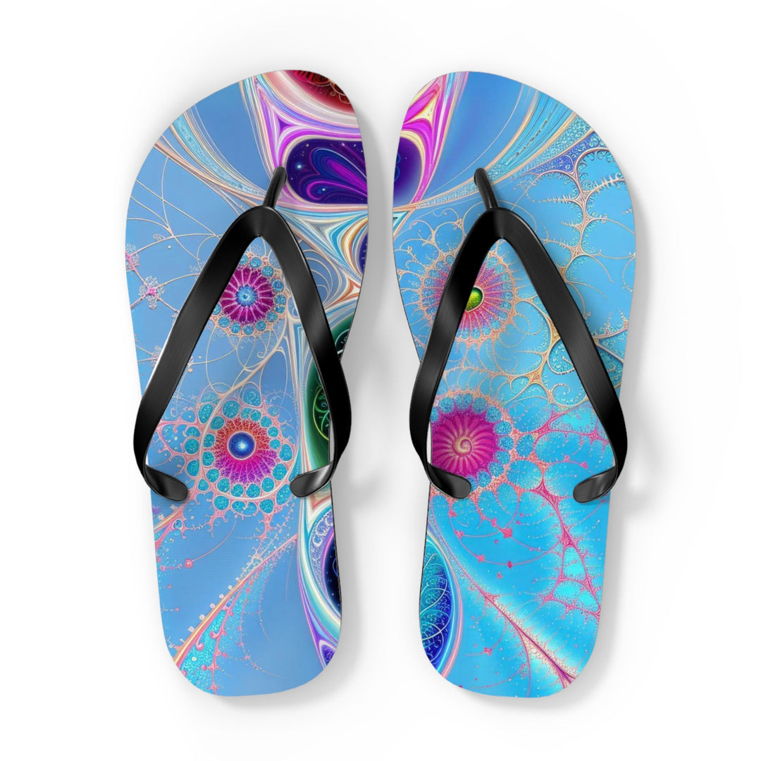 Vibrant Fractal Blossoms - Flip Flops - Shoes - g(0D·IO) - XL - Black sole -