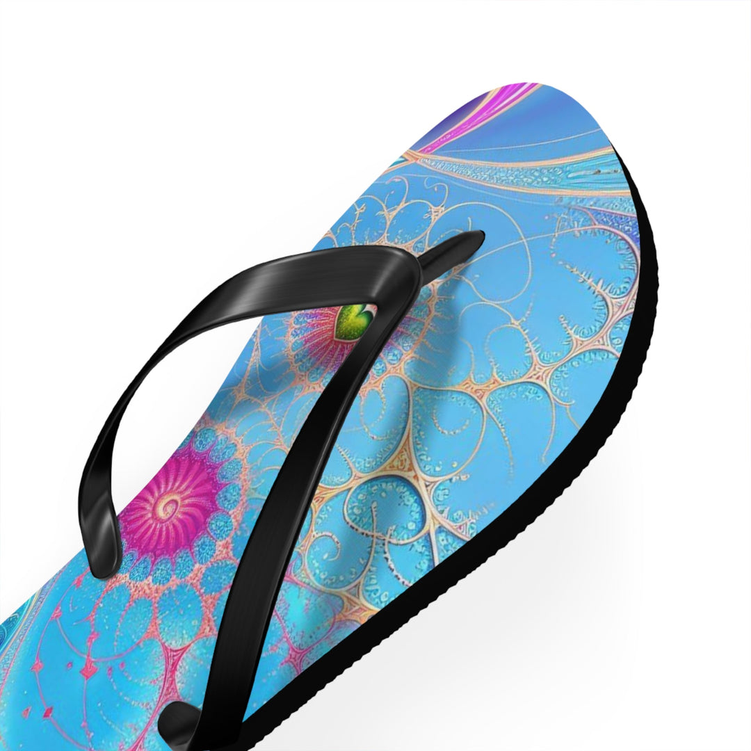 Vibrant Fractal Blossoms - Flip Flops - Shoes - g(0D·IO) - XL - Black sole -