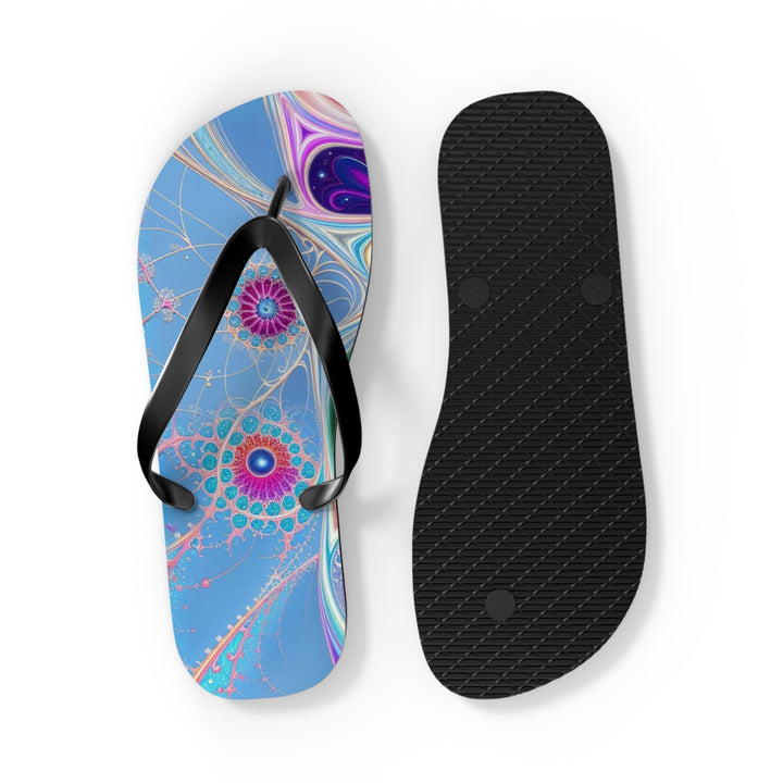 Vibrant Fractal Blossoms - Flip Flops - Shoes - g(0D·IO) - XL - Black sole -