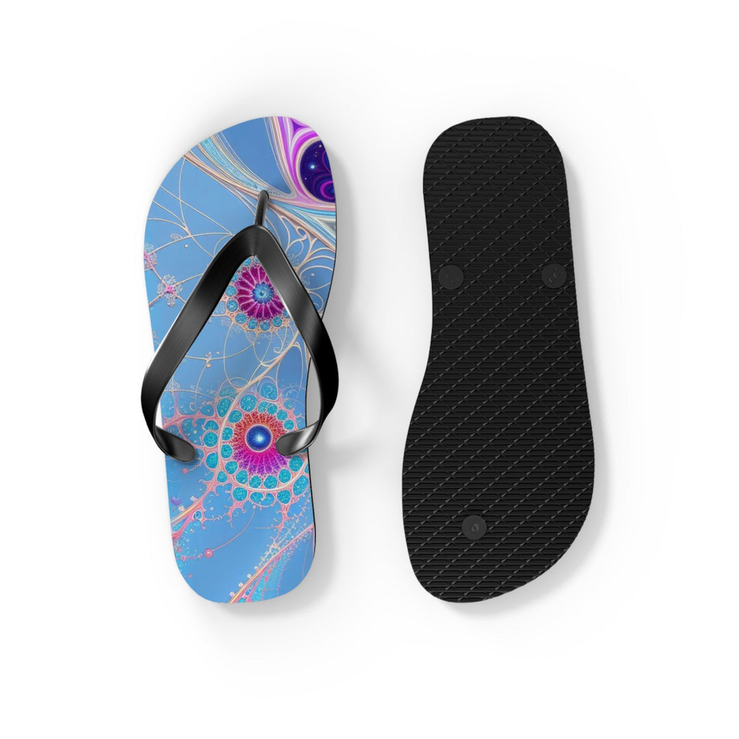 Vibrant Fractal Blossoms - Flip Flops - Shoes - g(0D·IO) - XL - Black sole -