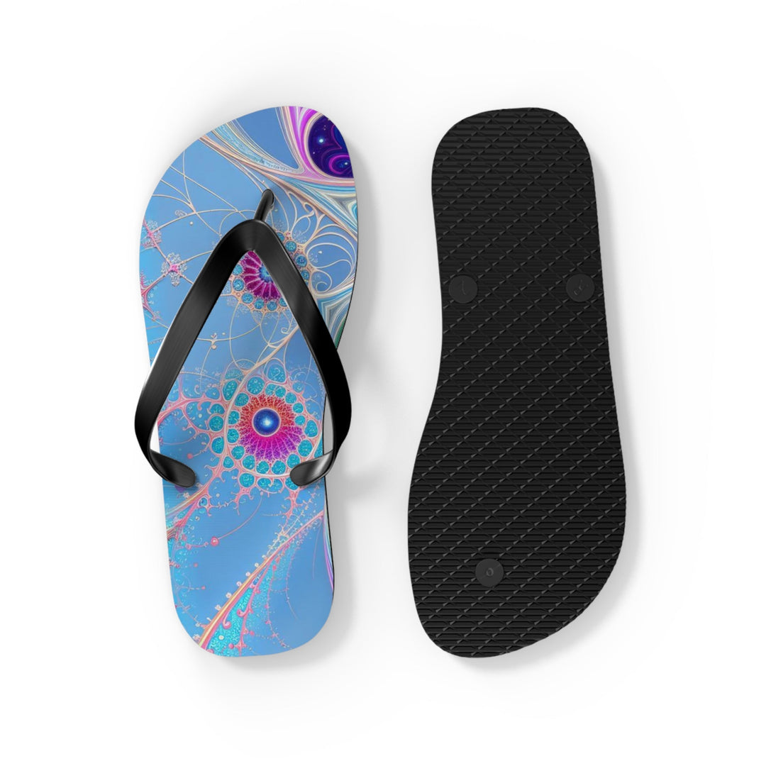 Vibrant Fractal Blossoms - Flip Flops - Shoes - g(0D·IO) - XL - Black sole -