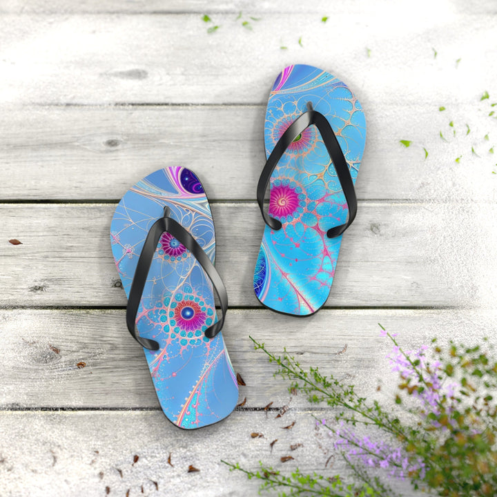 Vibrant Fractal Blossoms - Flip Flops - Shoes - g(0D·IO) - XL - Black sole -