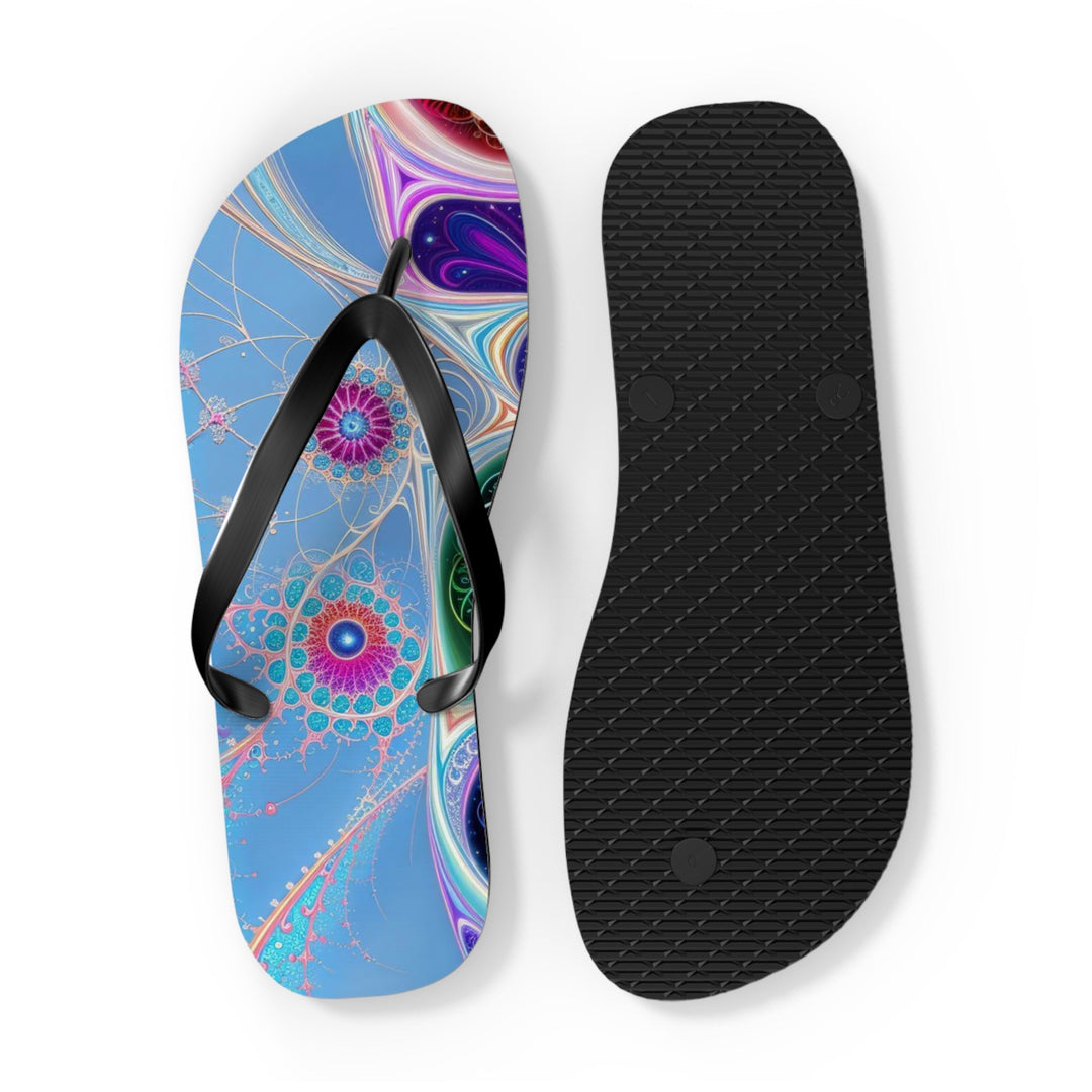 Vibrant Fractal Blossoms - Flip Flops - Shoes - g(0D·IO) - XL - Black sole -