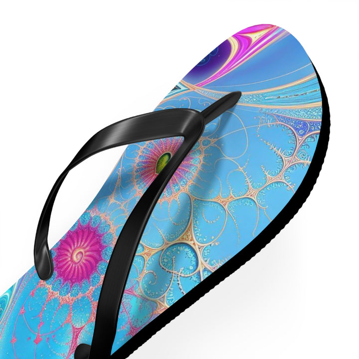 Vibrant Fractal Blossoms - Flip Flops - Shoes - g(0D·IO) - XL - Black sole -