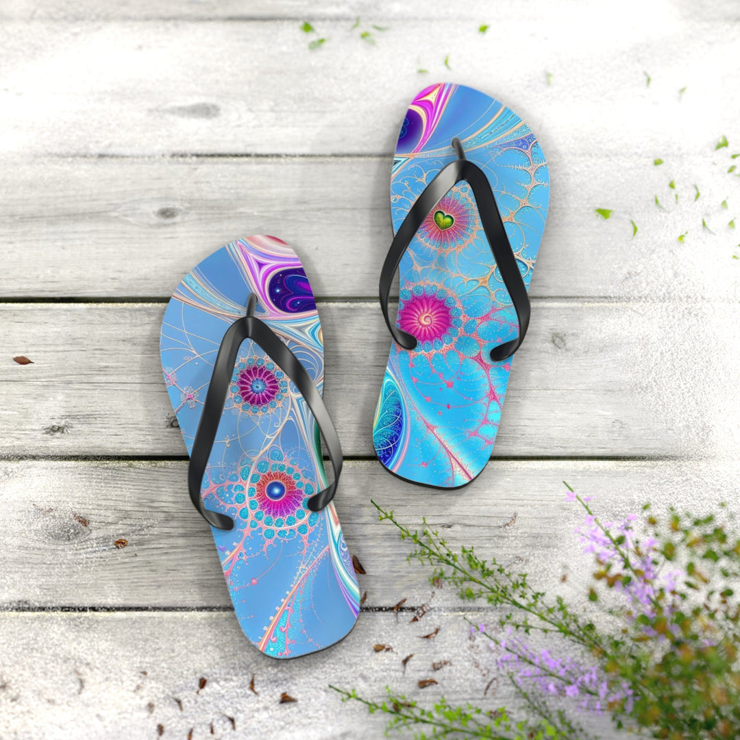 Vibrant Fractal Blossoms - Flip Flops - Shoes - g(0D·IO) - XL - Black sole -