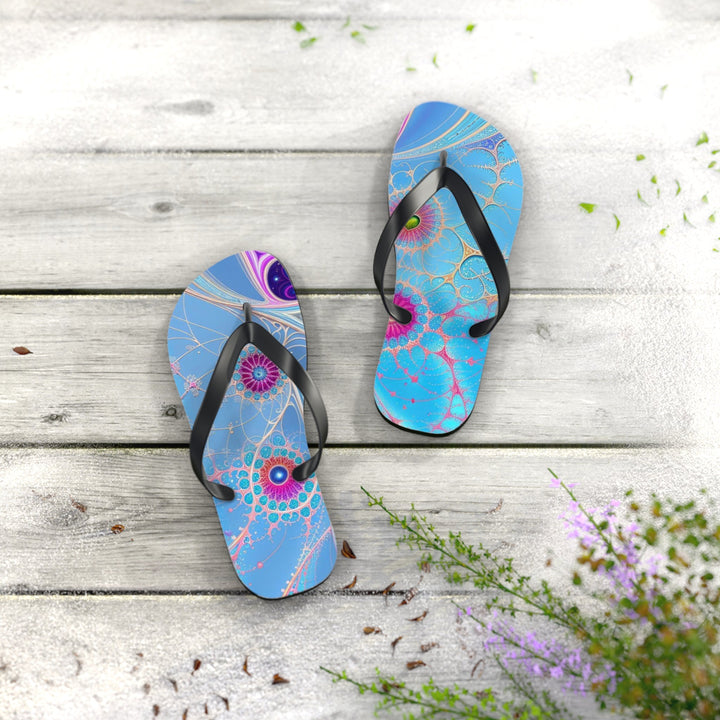 Vibrant Fractal Blossoms - Flip Flops - Shoes - g(0D·IO) - XL - Black sole -