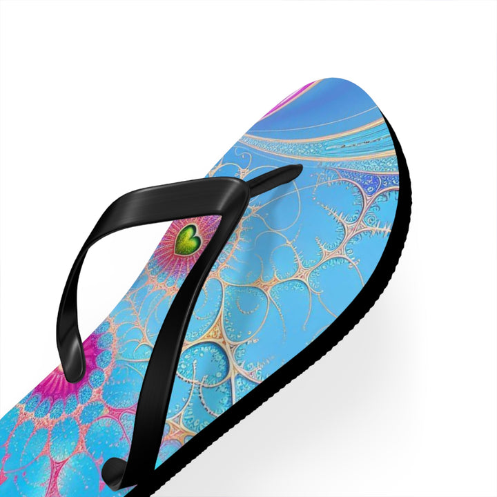 Vibrant Fractal Blossoms - Flip Flops - Shoes - g(0D·IO) - XL - Black sole -