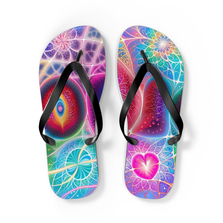 Vibrant Fractal Blossoms - Flip Flops - Shoes - g(0D·IO) - L - Black sole -