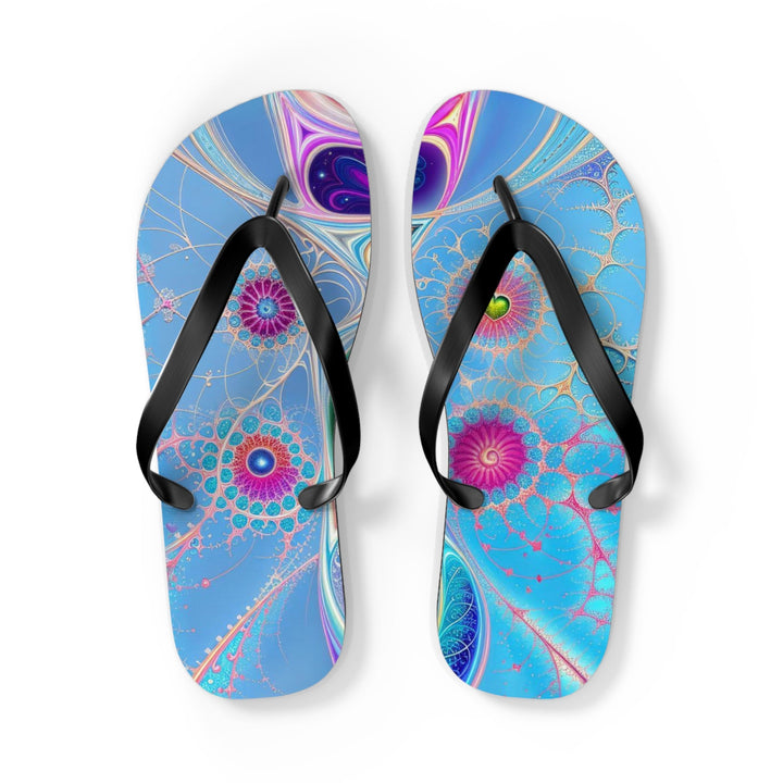 Vibrant Fractal Blossoms - Flip Flops - Shoes - g(0D·IO) - L - Black sole -