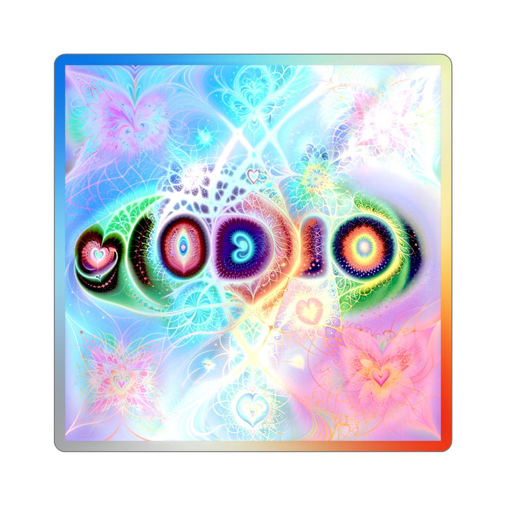 Vibrant Fractal Blossoms - Holographic Die-Cut Sticker - Paper products - g(0D·IO) - 3" × 3" - Die-Cut - Holographic