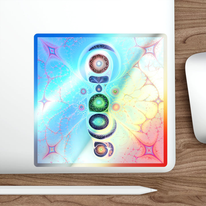 Vibrant Fractal Blossoms - Holographic Die-Cut Sticker - Paper products - g(0D·IO) - 5" × 5" - Die-Cut - Holographic