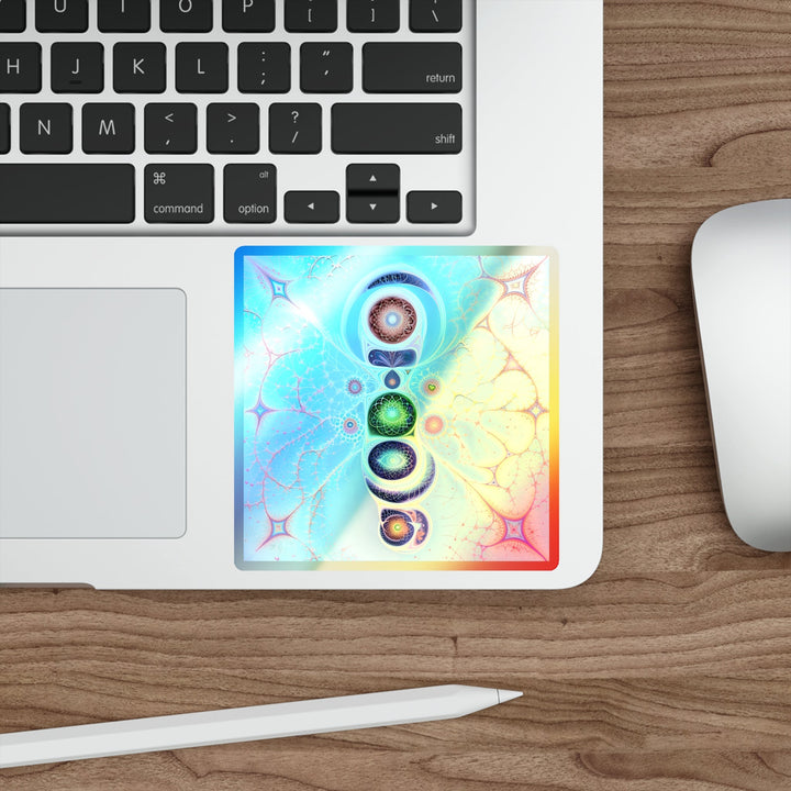 Vibrant Fractal Blossoms - Holographic Die-Cut Sticker - Paper products - g(0D·IO) - 5" × 5" - Die-Cut - Holographic