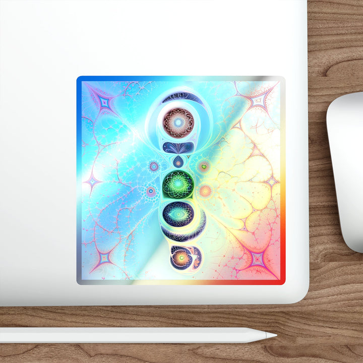 Vibrant Fractal Blossoms - Holographic Die-Cut Sticker - Paper products - g(0D·IO) - 5" × 5" - Die-Cut - Holographic