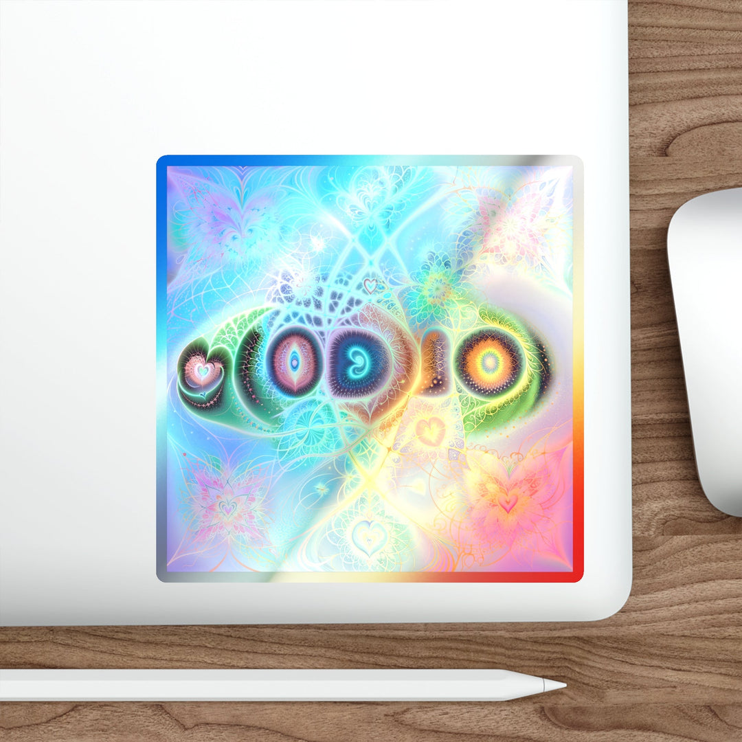 Vibrant Fractal Blossoms - Holographic Die-Cut Sticker - Paper products - g(0D·IO) - 5" × 5" - Die-Cut - Holographic