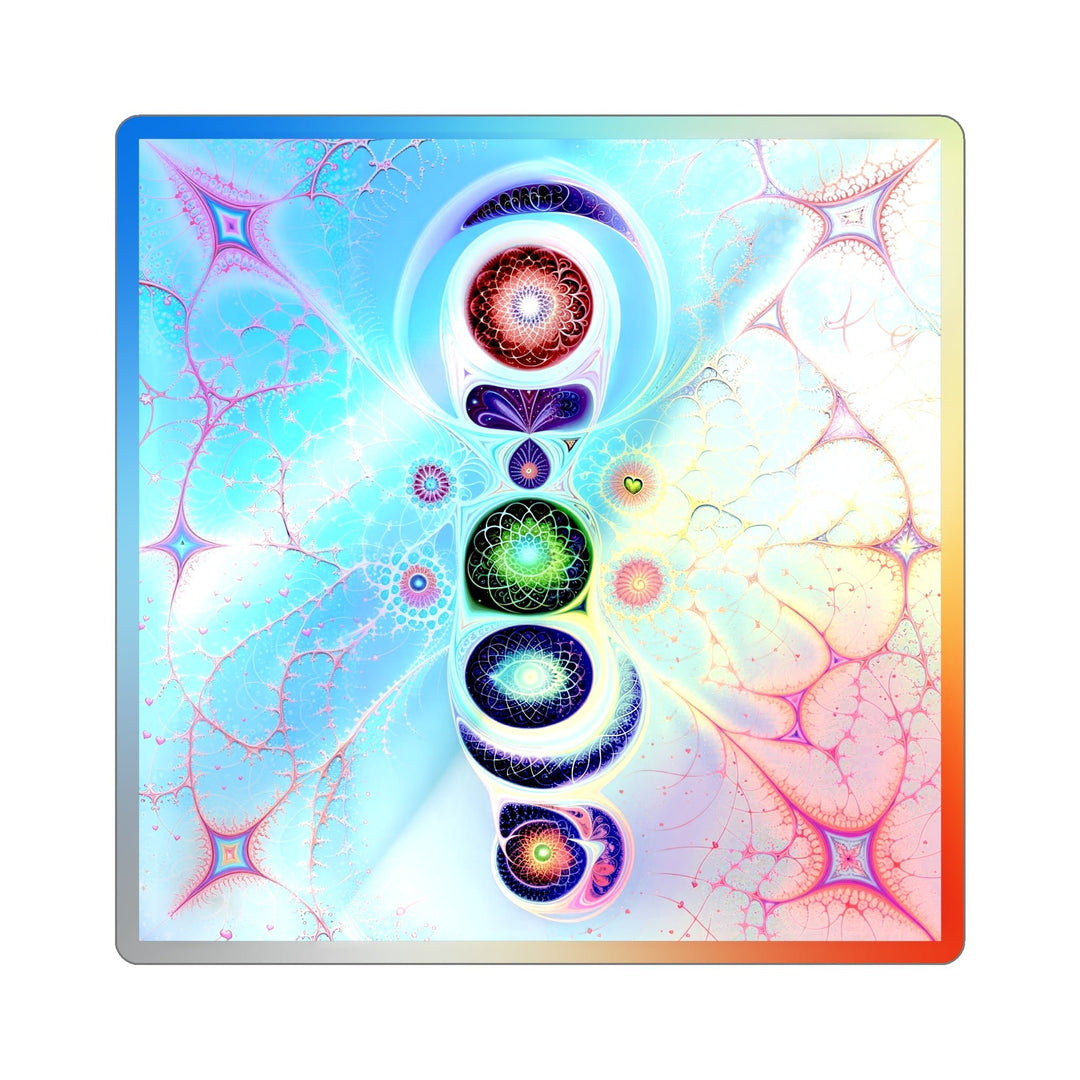 Vibrant Fractal Blossoms - Holographic Die-Cut Sticker - Paper products - g(0D·IO) - 4" × 4" - Die-Cut - Holographic