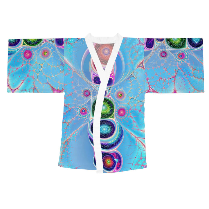 Vibrant Fractal Blossoms - Long Sleeve Kimono Robe - All Over Prints - g(0D·IO) - XS - White -