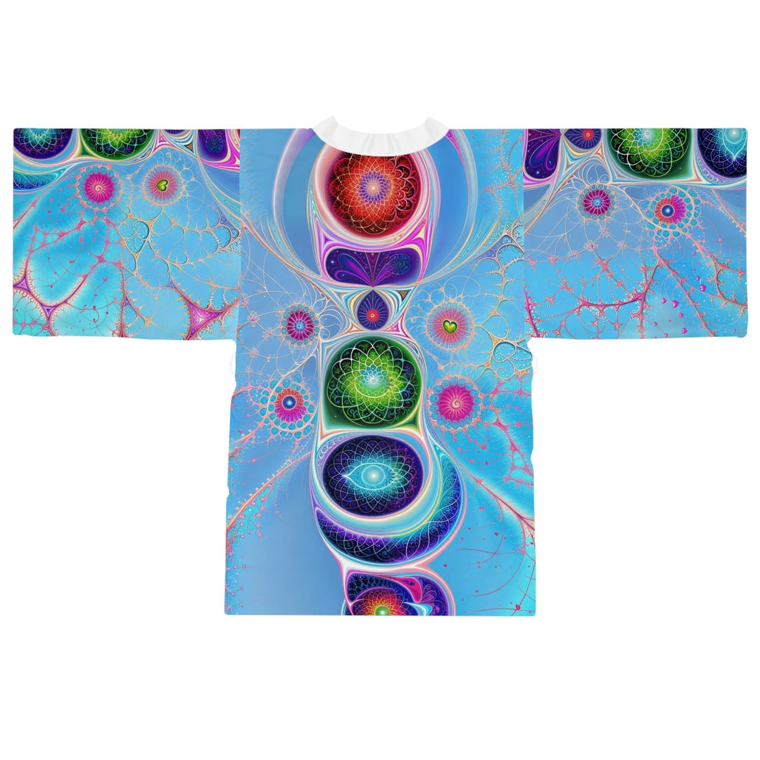 Vibrant Fractal Blossoms - Long Sleeve Kimono Robe - All Over Prints - g(0D·IO) - XS - Black -