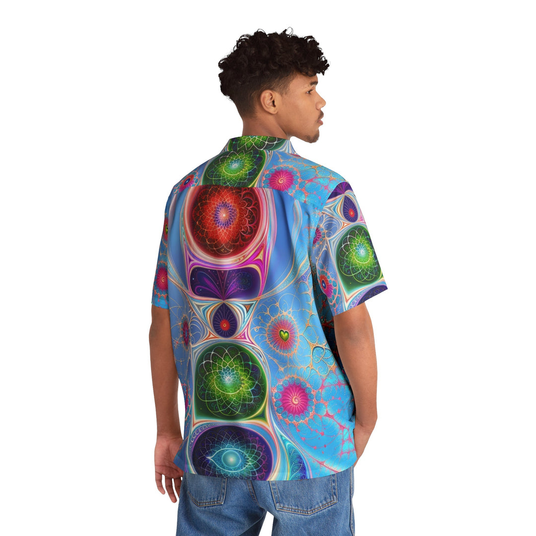 Vibrant Fractal Blossoms - Men's Hawaiian Shirt - All Over Prints - g(0D·IO) - S - Black -