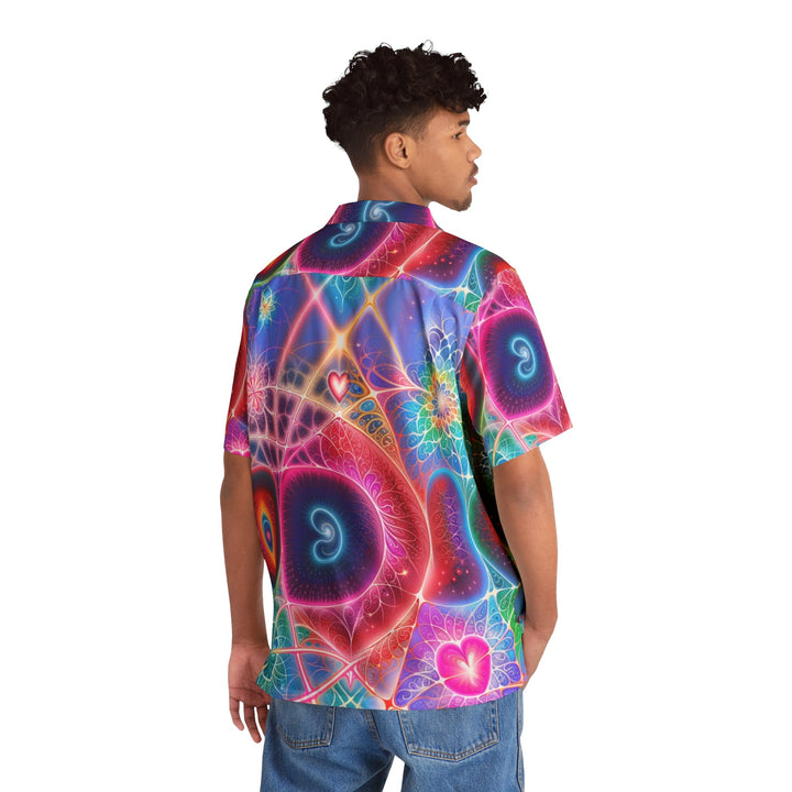 Vibrant Fractal Blossoms - Men's Hawaiian Shirt - All Over Prints - g(0D·IO) - S - Black -