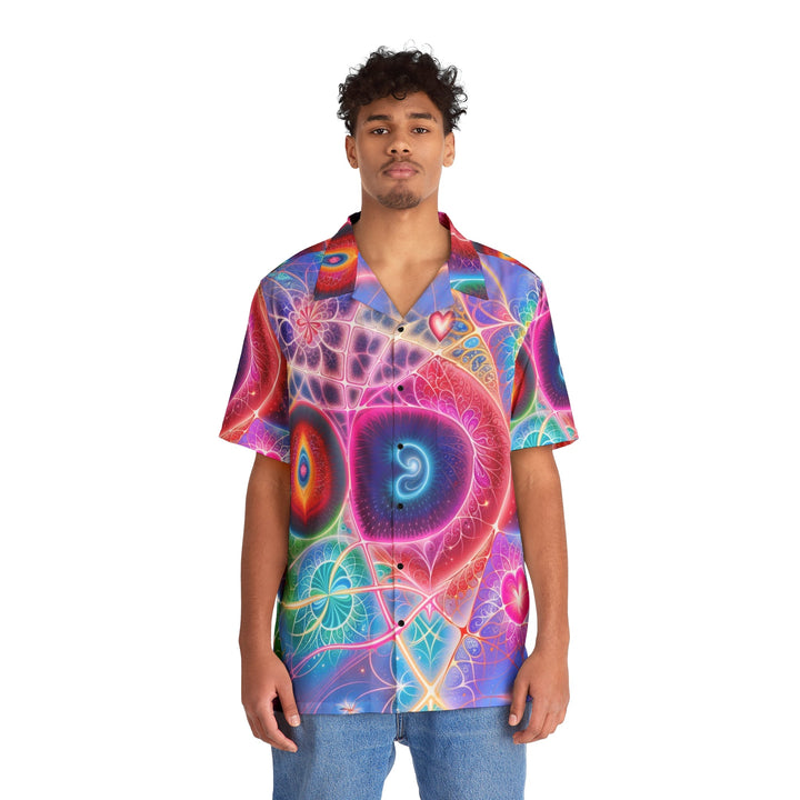 Vibrant Fractal Blossoms - Men's Hawaiian Shirt - All Over Prints - g(0D·IO) - S - Black -