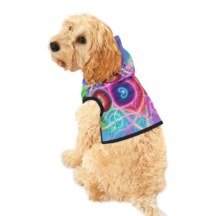 Vibrant Fractal Blossoms - Pet Hoodie - Pets - g(0D·IO) - XXS - Black Rib -