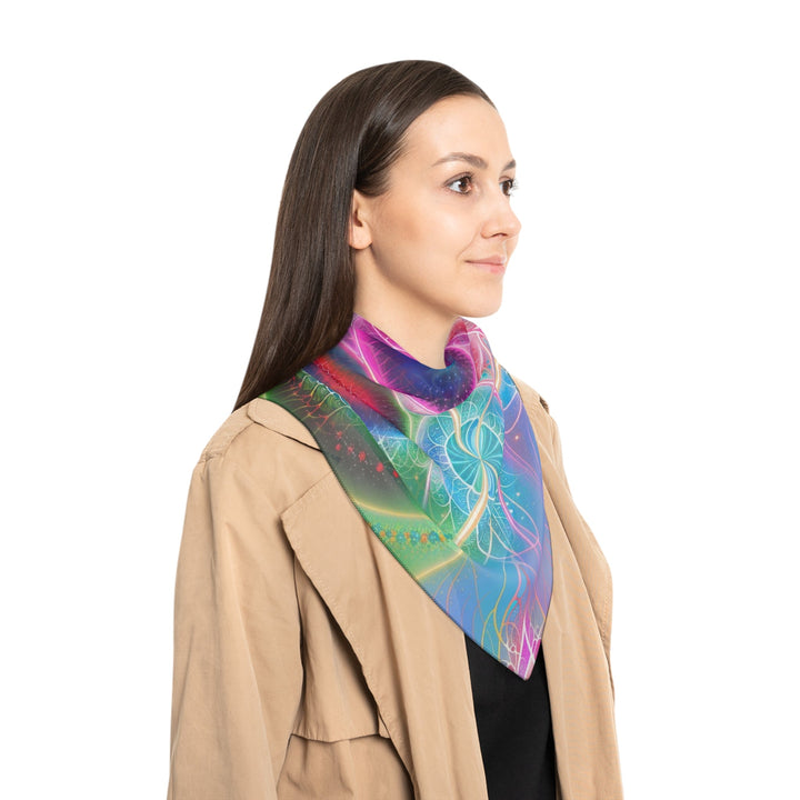 Vibrant Fractal Blossoms - Poly Scarf - Accessories - g(0D·IO) - Poly chiffon - 50" × 50" -